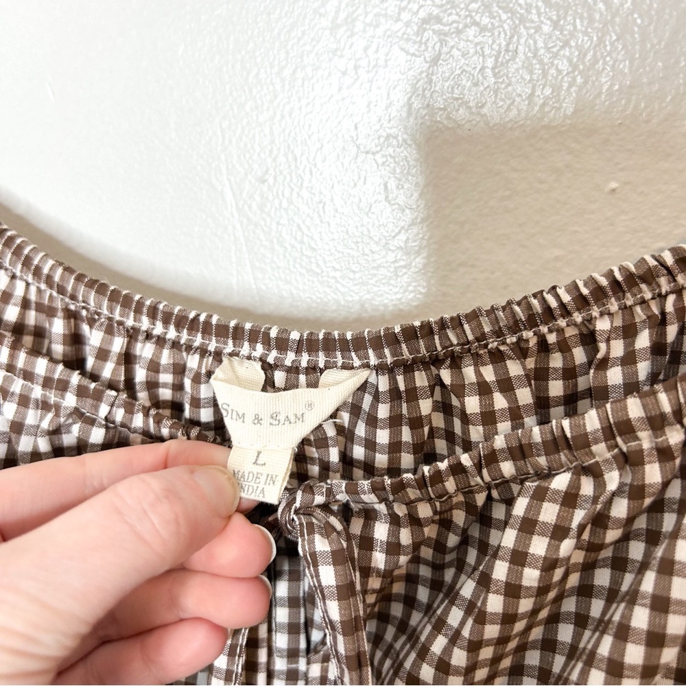 Sim & Sam Brown Gingham Plaid Sleeveless Tiered Midi Dress Large Cottagecore L - Picture 4 of 9